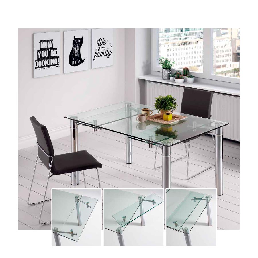 Mesa salón - comedor T05, mesa cristal transparente elegante y ... Mesa salón - comedor T05, mesa cristal transparente elegante y ...